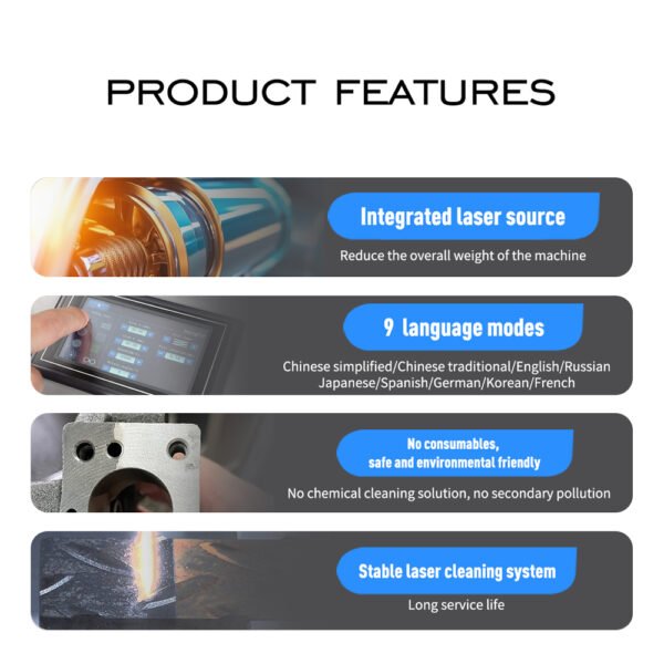 Mẫu Mới! Máy làm sạch bằng laser xung 100W/200W/300W - Chuyên tẩy sơn, gỉ sét trên kim loại, thép và đá - Hình ảnh 6